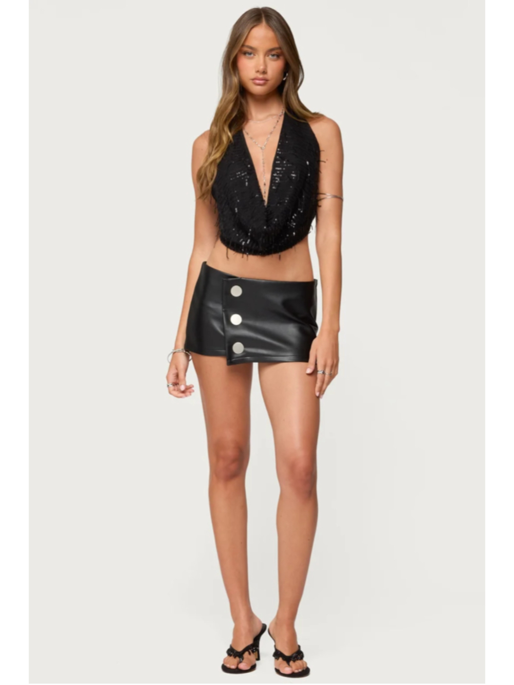 Edikted Kaine Button Faux Leather Mini Skort medium NWT